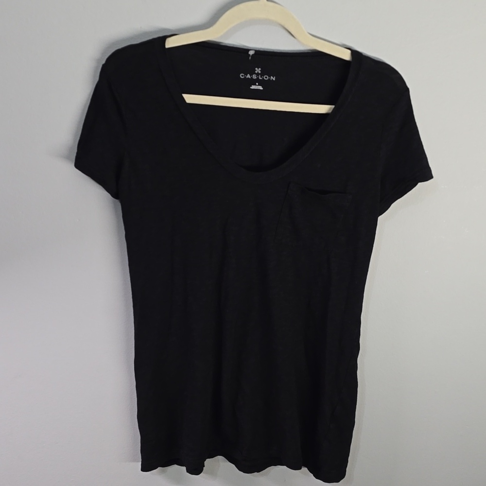 Caslon Black Scoop Neck Short Sleeve Pocket Tee Womems Size Small Sheer